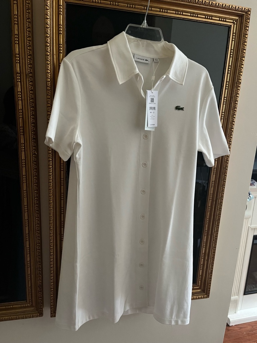 Lacoste White Button-Front Polo Dress with Green Croc Logo